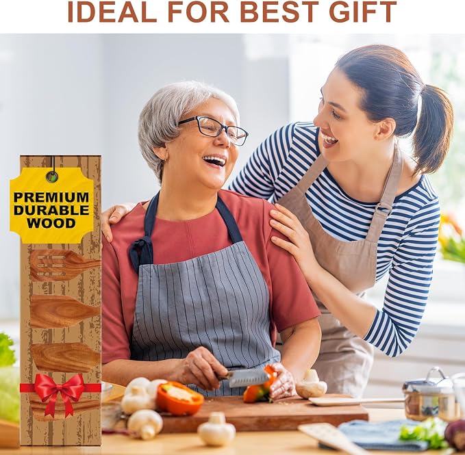 Wooden Spatula for Cooking Utensils Set Acacia Wood Spatulas for Kitchen Use Non Toxic Serving Utensil Slotted Turner Wood Scraper Flat Baking Cooking Spatula Non Stick Spurtle Wok Kitchen Utensils