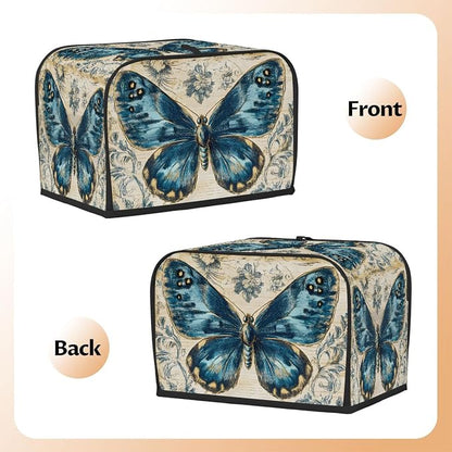 2 Slice Blue Butterfly Vintage Toaster Cover Waterproof Dust Fingerprint Bread Machine Cover Washable Kitchen Appliance Protector For Home Kitchen Bakeware Table Decor Women Gifts