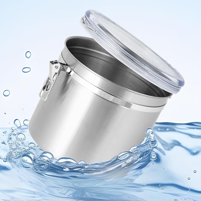 QWORK 160oz Stainless Steel Airtight Canister with Clear Lid for Kitchen Storage | Large Metal Pantry Storage Canister for Coffee Beans, Flour, Tea, Sugar, Cereals