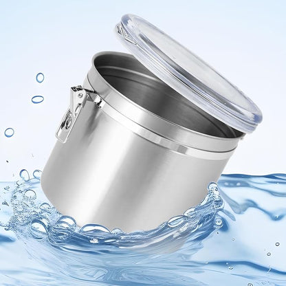 QWORK 160oz Stainless Steel Airtight Canister with Clear Lid for Kitchen Storage | Large Metal Pantry Storage Canister for Coffee Beans, Flour, Tea, Sugar, Cereals