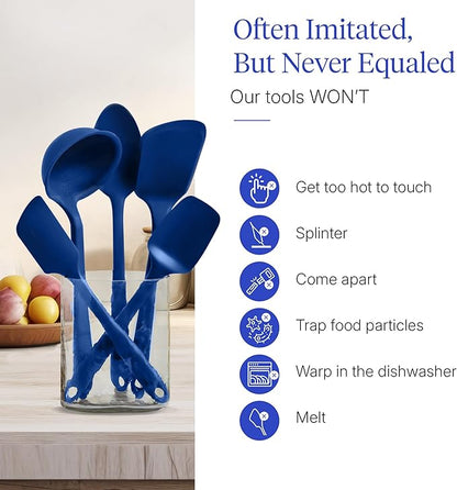 GIR: Get It Right 5-Piece Silicone Ultimate Kitchen Utensils Set - Ladle, Spatula, Flip, Spoon & Spoonula - Non-Toxic Cooking Utensils for Nonstick Cookware, Cooking and Baking - Navy