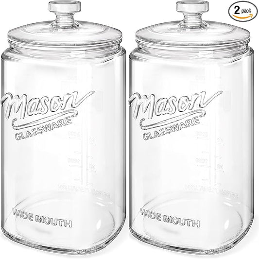 [NEW] Cookie Jars with Lids Airtight, 1.5 Gallon Large Glass Jar with Lid & Scale Mark, Heavy Duty Glass Canisters for Kitchen Counter, Pantry, Wide Mouth Mason Jar for Sugar, Dog Treat-2 PCS
