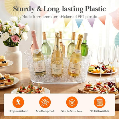 Lifewit 11.5L Ice Bucket for Parties, Large Plastic Drink Cooler for Champagne Wine, Beer, Clear Beverage Tub for Mimosa & Cocktail Bar, Portable Chiller for Party Hosting & Serving