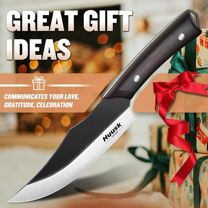 Huusk Butcher Knife for Meat Cutting,Japanese Boning Knife Meat Cleaver Knife with Sheath,Japan Chef Knife for Kitchen and Outdoor, Thanksgiving Christmas Gift for Dad