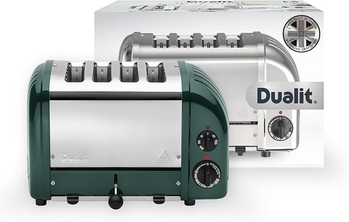 Dualit Classic 4 Slice NewGen Toaster - Stainless Steel - Hand Built in the UK - Replaceable ProHeat elements - Defrost Bread - Mechanical Timer - Evergreen Classic Toaster