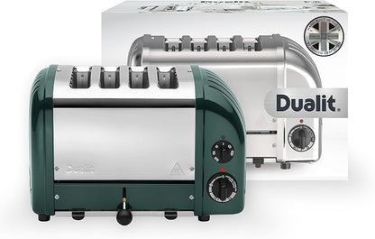 Dualit Classic 4 Slice NewGen Toaster - Stainless Steel - Hand Built in the UK - Replaceable ProHeat elements - Defrost Bread - Mechanical Timer - Evergreen Classic Toaster