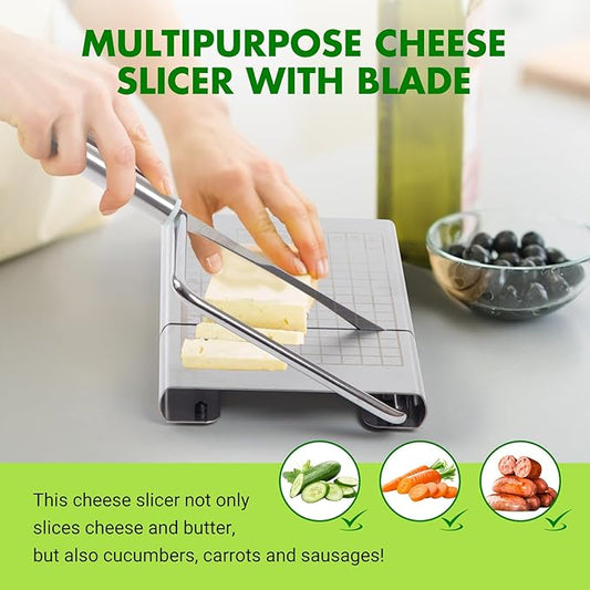 Stainless Steel Cheese Slicer - Multipurpose Cheese Cutter for Block Cheese, Butter, Fruits & Vegetables - Easy to Clean, Dishwasher Safe