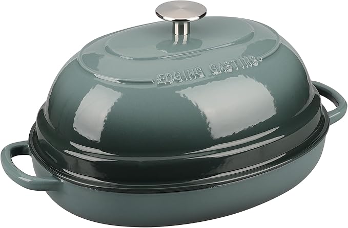 EDGING CASTING Enameled Oval Cast Iron Dutch Oven Pot with Lid, Bread Dutch Oven for Sourdough Bread Baking, Dutch Oven Bread, Bread Oven, 6QT, Slateblue