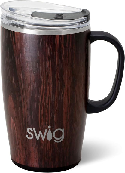 Swig Life 18oz Travel Mug, Insulated Tumbler with Handle and Lid, Cup Holder Friendly, Dishwasher Safe, Stainless Steel, Travel Coffee Cup (Bourbon Barrel)