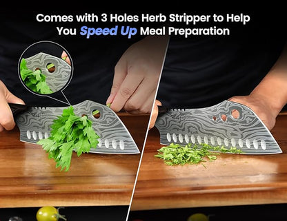 SYOKAMI Cleaver Chef Knife with Herb Stripper, 7" Asian Kitchen Knife 3-in-1 Combined with Chef's Knife, Santoku, Nakiri for Slicing, Chopping, Dicing, Mincing, Housewarming Birthday Cooking Gifts