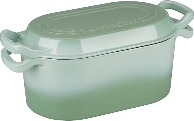 VORRINGARD Oval Dutch Oven Pot with Lid, Enamel Coating Cast Iron Bread Pans for Homemade Sourdough Bread Baking, Cooking, 4 Quart, Green