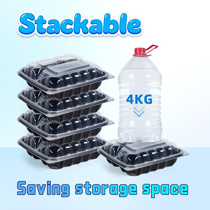 YANGRUI 45-Pack 38 oz 9.5" Meal Prep Container, Shrink-Wrapped No Pre-Wash | 3-Compartment, Anti-Fog Lid, Leakproof BPA-Free PP, Microwave/Freezer Safe for Salad Production, Catering & Grab-and-Go Meals