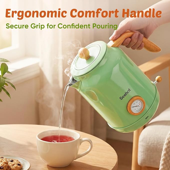 Seehot® 1.7L (57.oz) Electric Kettle with Thermometer, 1200W Large Electric Tea kettle with 304 Stainless Steel,Auto shut off,Hot water kettle Electric for Home,Office,Kitchens-Green