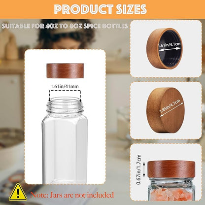 25 Pcs Spice Jar Lids Acacia Wood,Fits 4 Oz and 8 Oz Glass Spice Jars,For Square and Round Plastics Spice Jars,Jar Not Included