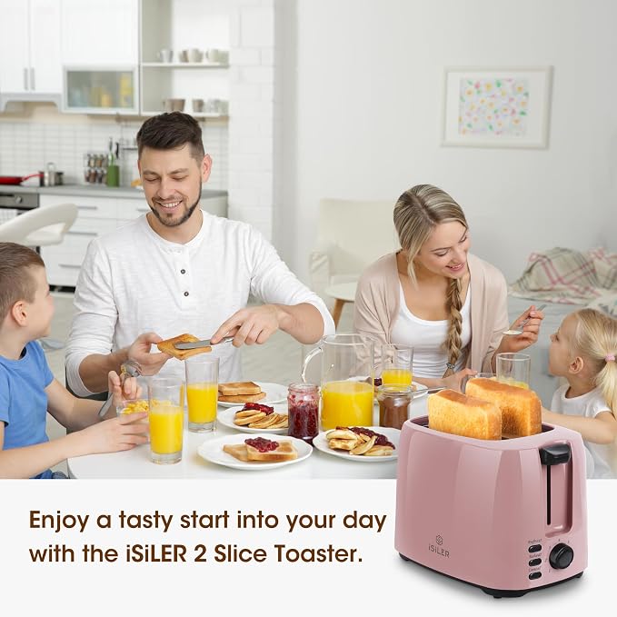 iSiLER 2 Slice Toaster, 1.3 Inches Wide Slot Bagel Toaster with 7 Shade Settings and Double Side Baking, Removable Crumb Tray, Defrost Cancel Function Pink | 1.3in Extra Wide Slots, 750W Even Double-Side Toasting, Defrost Reheat Cancel Modes, Removable...