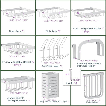 PUSDON Over Sink Dish Drying Rack Stainless Steel, Adjustable Large Dish Drainer for Storage Kitchen Organization White 3 Tier - Standard(34"-46")