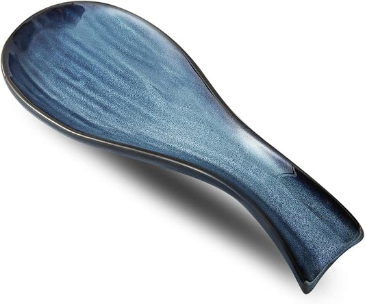 Hasense Spoon Rest for Stove Top - Navy Blue Spoon Holder for Kitchen Counter, Heat-Resistant Ceramic Cooking Utensil Rest for Spatula, Ladle and Tongs, Housewarming Gift