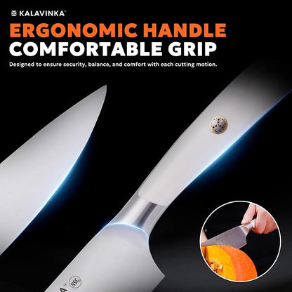 Professional Chef Knife 8 Inch, German Steel for Slicing and Chopping, Rust-Resistant Kitchen Knife with Bonus Paring Knife, Summer Entertaining (SAMJNA)