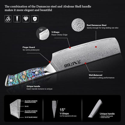 XITUO 7-Inch Nakiri Knife, Japanese VG-10 Damascus Steel (67 Layers), Razor Sharp Asian Vegetable & Meat Chopper, Ergonomic Abalone Shell Handle, Chef Knife with Gift Box