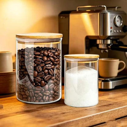 2-piece large capacity glass storage jar with sealed bamboo and wood lid transparent glass container suitable for flour eggs coffee beans tea biscuits and grains
