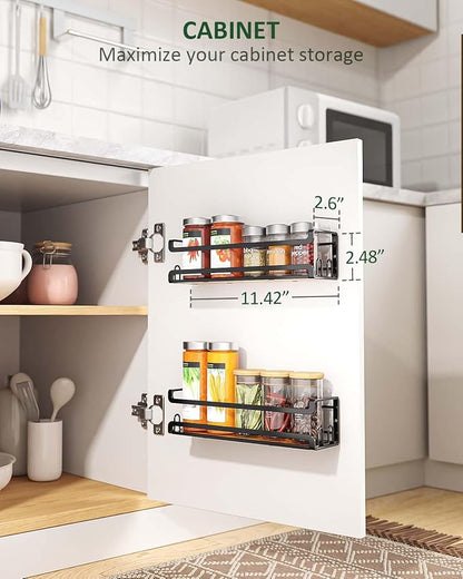 Doakhirmit Wall Mounted Spice Rack with 16 Hooks, Rustic Wood Spice Organizer Shelf for Stove Cabinet Pantry Door,Screw or Adhesive Hanging Spice Shelf,Wall Spice Rack in Kitchen and RV,6 Pack