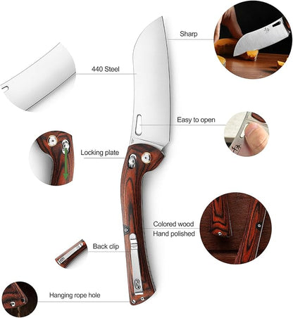 SENBON 440A Stainless Steel Lightweight Ultra Sharp Pocket Folding Chef Knife Peeling Practical Knife Fruit Knife Handle Camping Barbecue Journey Outdoor Portable Kitchen Knife