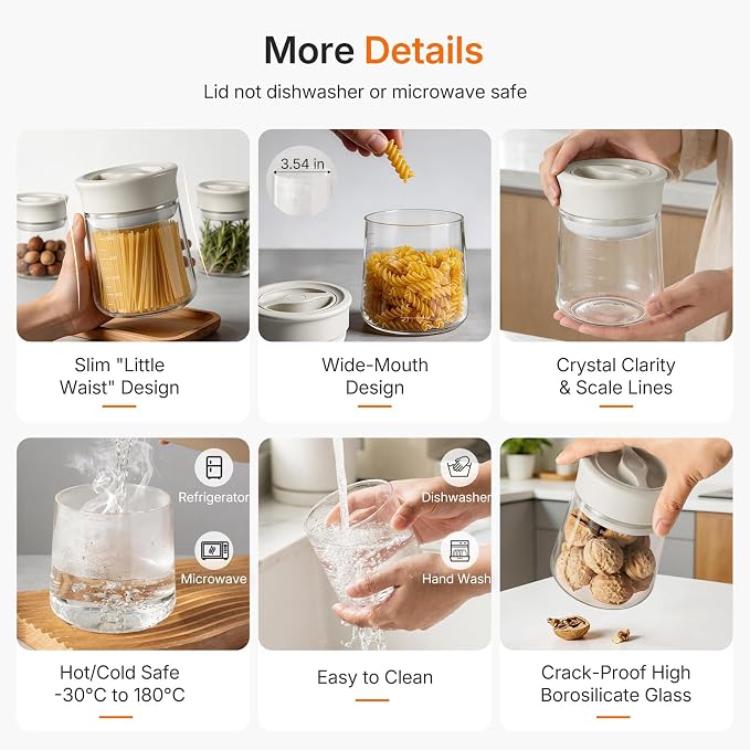 2-Pack Upgraded Airtight Glass Storage Jar with Rotary Lid, 17oz Coffee Grounds Container with Silicone Seal, Wide Mouth Mason Jar for Coffee Beans, Nuts, Tea, Overnight Oats, Jams, Pickles