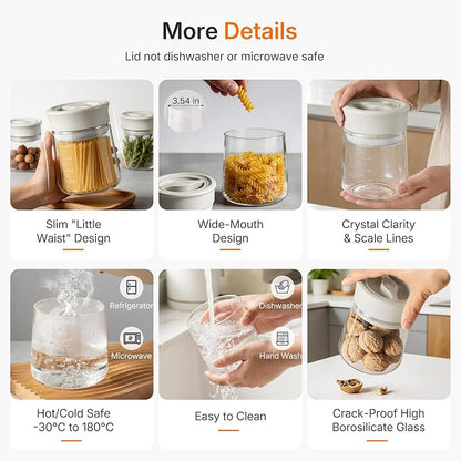 2-Pack Upgraded Airtight Glass Storage Jar with Rotary Lid, 17oz Coffee Grounds Container with Silicone Seal, Wide Mouth Mason Jar for Coffee Beans, Nuts, Tea, Overnight Oats, Jams, Pickles