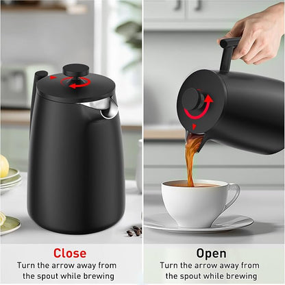 Secura 50oz French Press Coffee Maker – 304 Stainless Steel, Insulated Coffee Press with Extra Filter, Black