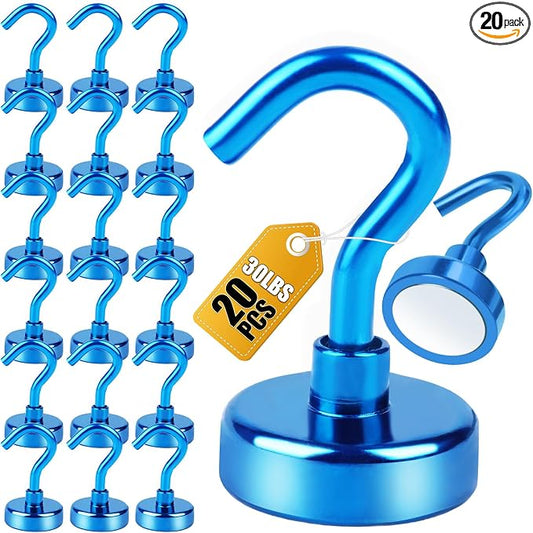 DIYMAG Magnetic Hooks, 30Lbs Strong Heavy Duty Cruise Magnet S-Hooks for Classroom, Fridge, Hanging, Cabins, Grill, Kitchen, Garage, Workplace and Office Etc, (20 Pack-Blue)