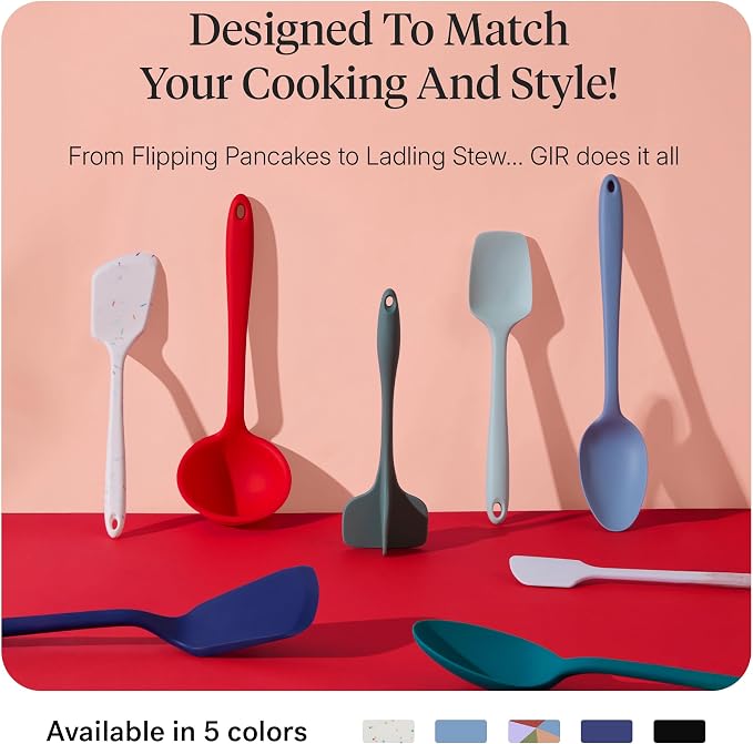 GIR: Get It Right 5-Piece Silicone Ultimate Kitchen utensils set - Ladle, Spatula, Flip, Spoon & Spoonula - Non toxic cooking utensils for Nonstick Cookware, Cooking and Baking - Slate