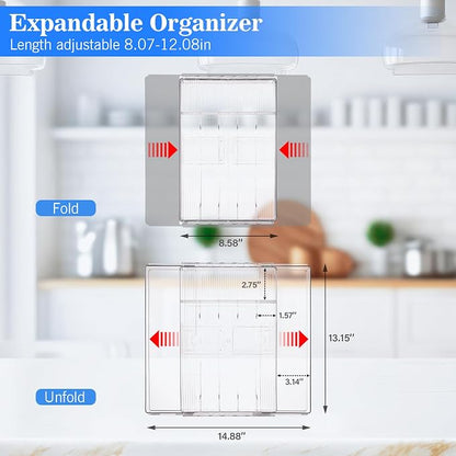 HOMEE Expandable Kitchen Drawer Organizer for Flatware & Utensils, Acrylic Cutlery Organizer, Desk Drawer Organizer
