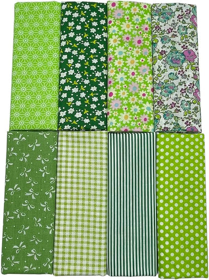 8Pcs 20 x 20 Inch Sewing Fabric Squares, Cotton Crafts Fabric Bundles Floral Patterns Printed Tissue Patchwork Fabrics Square for Quilting, Home Décor, Scrapbooking, Handwork (Green)