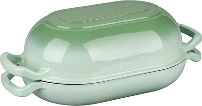 VORRINGARD Enameled Cast Iron Sourdough Bread Oven, Dutch Oven, Loaf Cast Iron Bread Pan for Homemade Bread Baking, Meatloaf Pan with Lid, 7QT, Green