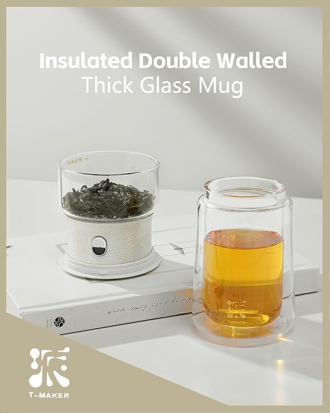 ZENS Cool Glass Teapot with Infuser, Smart One Touch Tea Maker for Loose Tea Diffusers with Insulated Mug and Portable Tea Kits, Enchanted Teapot Alternatives for Tea Lover Gifts