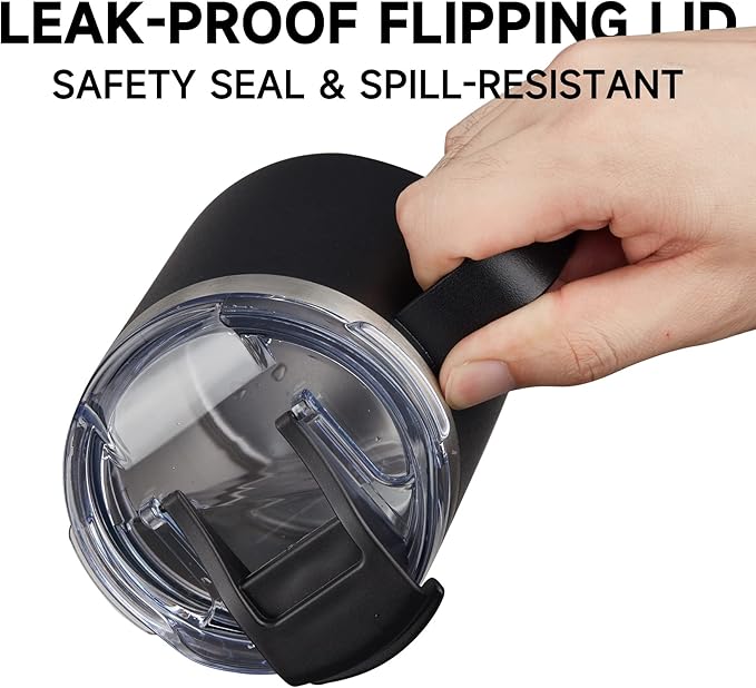 12oz Stainless Steel Insulated Coffee Mug with Handle, Double Wall Vacuum Tumbler Cup with Fliping Lid, Red, 4 Pack