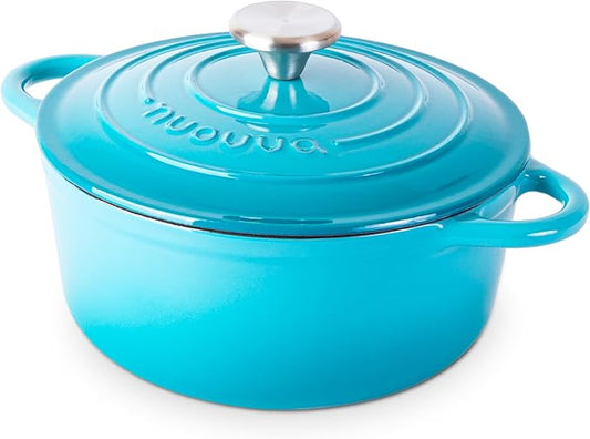 Cast Iron Dutch Oven with Lid - Non-Stick Ovenproof Enamelled Casserole Pot - Sturdy Dutch Oven Cookware - Blue, 3.1-Quart, 22cm- by Nuovva