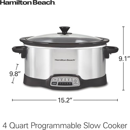 Hamilton Beach 4 Quart Programmable Slow Cooker with Flexible Easy Programming, 5 Cooking Times, Dishwasher-Safe Crock & Lid, Silver (33443)
