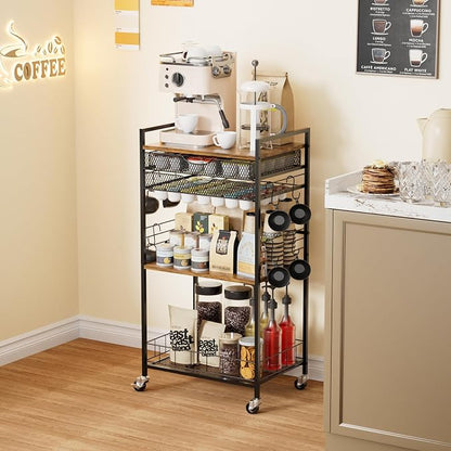 Homsorout Coffee Bar Station with Storage Drawer - 5 Tier Coffee Table Countertop Organizer for K Cups, Tea Bags, Sugar Storage and Kitchen Cabinets (Brown)