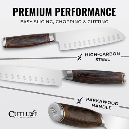 Santoku Knife – Ultra Sharp 5 Inch Meat and Vegetable Japanese Knife for Chopping, High Carbon Stainless Steel Blade, Full Tang Pakkawood Handle – Shinobi Series