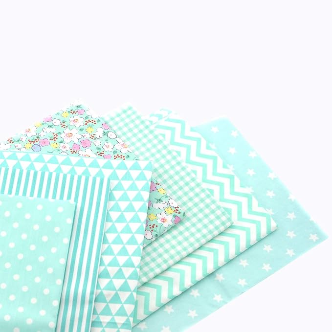 Fat Quarter Fabric Bundles Pre-Cut Quilting Cotton Twill Printed Assortments Craft Cloth Bundle Squares DIY for Sewing Crafting Rose Flavor(ice Blue,18 by 20.5Inch)
