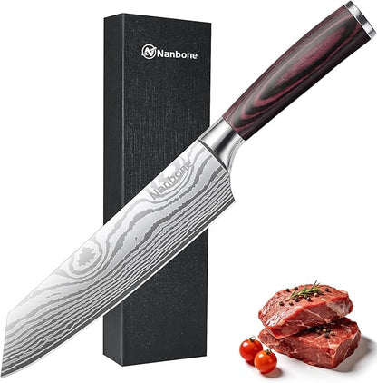 8 Inch Kiritsuke Knife Japanese Chef Knife for Home Kitchen Sushi Fish Meat High Carbon Stainless Steel Kitchen Knife Ultra Sharp Cooking Knives with Ergonomic Handle, Great Gift for Men Women