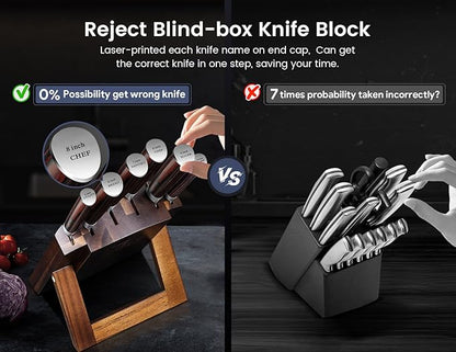 SYOKAMI 2026 Upgrade Knife Set 7 Piece Japanese Style Kitchen Knife Set With Foldable Magnetic Acacia Wood Block Sharp High Carbon Stainless Steel Chef Knives Set with Anti-slip Handle, Ideal for Gift