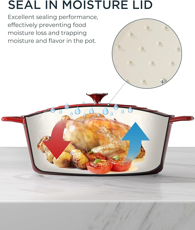 Enameled Cast Iron Dutch Oven - 9.3QT Dutch Oven Pot with Lid & Cotton Potholders - Heavy-Duty Non Stick Casserole Pot for Braising, Stews, Roasting, Baking, Suitable for All Stovetops, Cherry Red