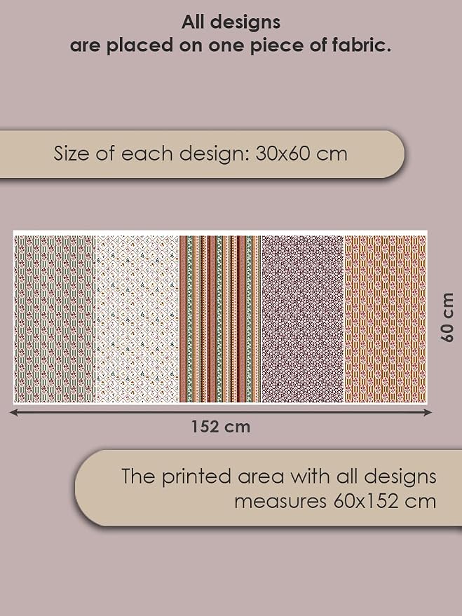 Cotton Patchwork Quilting Fabric Panel – 155×100 cm, 100% Cotton, Made in Türkiye (PRT_KUP 01-001) (Vintage Cottage Blooms, 5 pcs (23.6x11.8 inc))