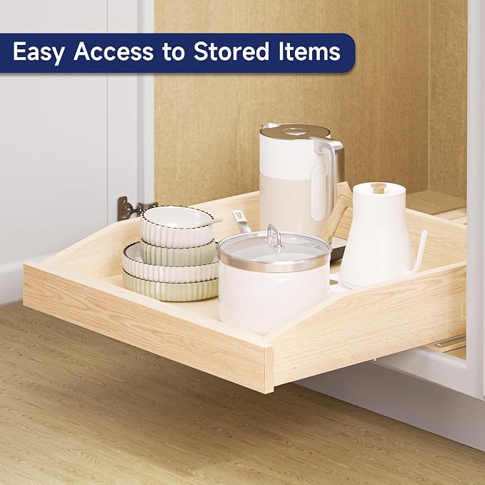 Pull Out Cabinet Organizer 19.5" W x 21" D, Soft Close Slide Out Wood Drawer Shelf for Kitchen Cabinets, Pull Out Cabinet Drawer for Base Cabinet, Pantry and Bathroom Storage, Bottom Mount
