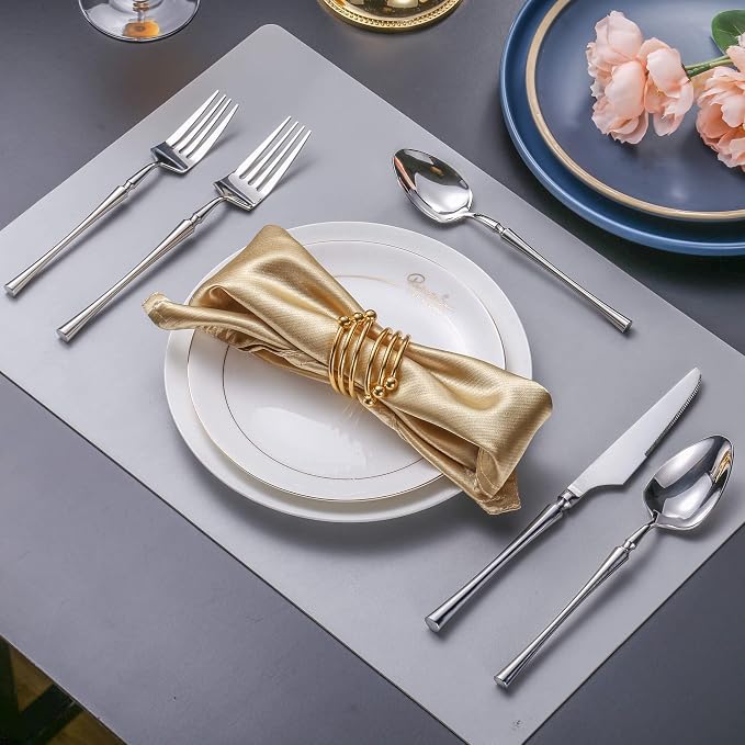 Lemeya 20 Piece Silverware Set, 18/10 Stainless Steel Flatware Service for 4, Unique Cutlery With Canton Tower Handle, Forks Spoons and Knives, Mirror Polished, Dishwasher Safe