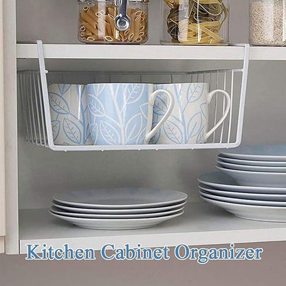 8 PACK 12in Hanging Under Shelf Storage Basket Kitchen Cabinet Organizer Storage, Slides Under Wire Shelves for Counter Pantry Desk Bookshelf, White