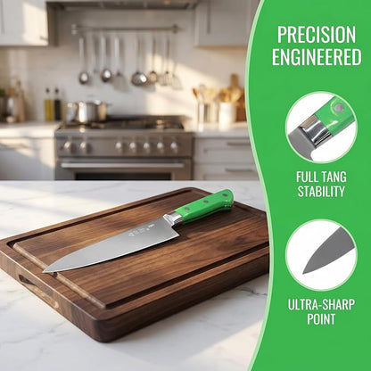 Japanese Chef Knife 9.5 inches, Professional Sushi Knife with Green Ergonomic Handle for Household or Work