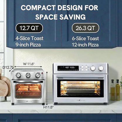 VAL CUCINA 6-in-1 Air Fryer Toaster Oven Combo, Compact 12.7 QT Small Countertop Convection Oven, Fits 9" Pizza & 4 Toast, Hexagon Hybrid Heating, Enamel Baking Pan Included, Stainless Steel Finish